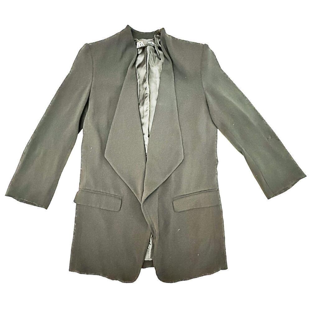 Zara Black Open Blazer Modern Cut Jacket Shoulder Pads Structured Size XS